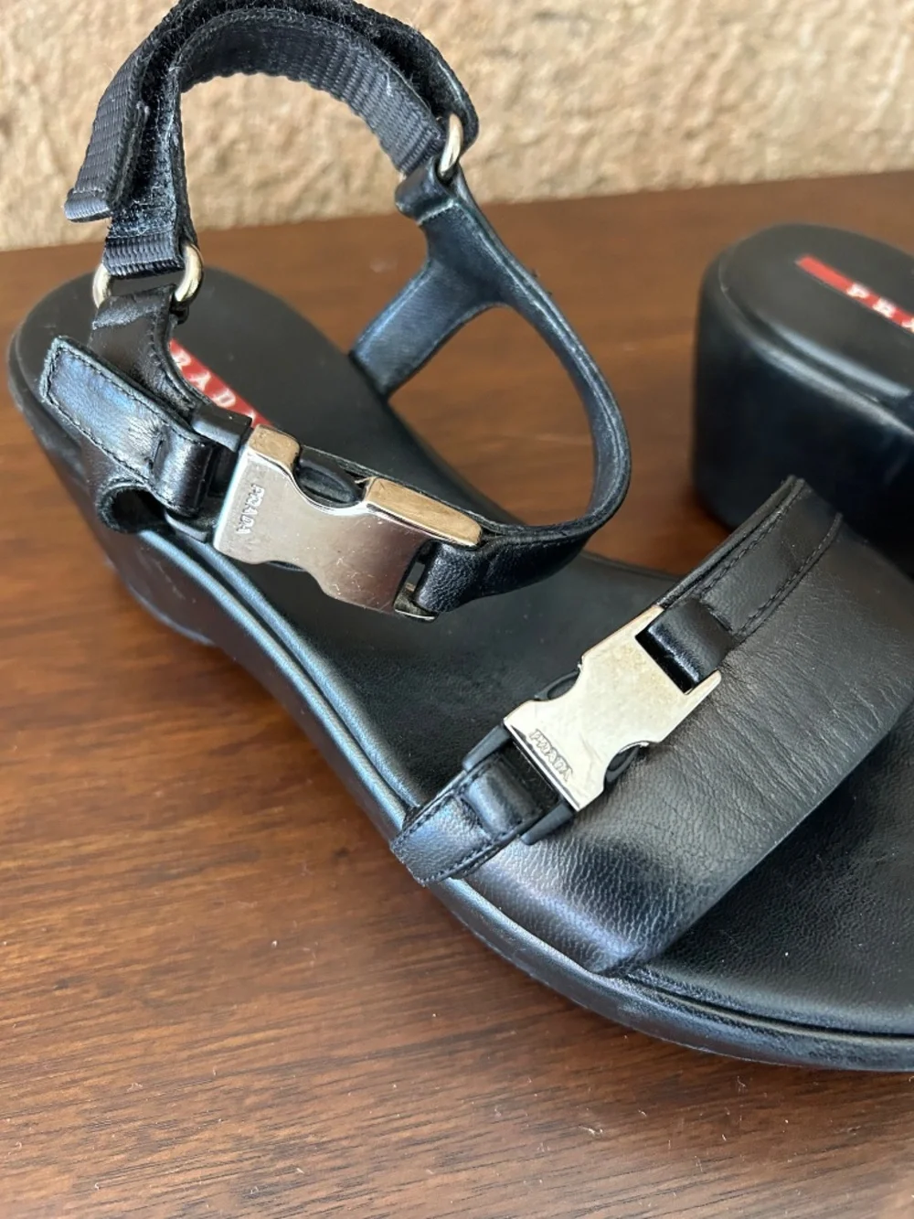 Prada Black Leather Platform Sandals Made in Italy Size 36